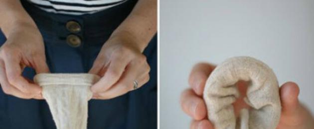 Носки-тапочки из остатков трикотажа или ненужных вещей. Носки из старого свитера своими руками Как сделать кукле пальто из носка